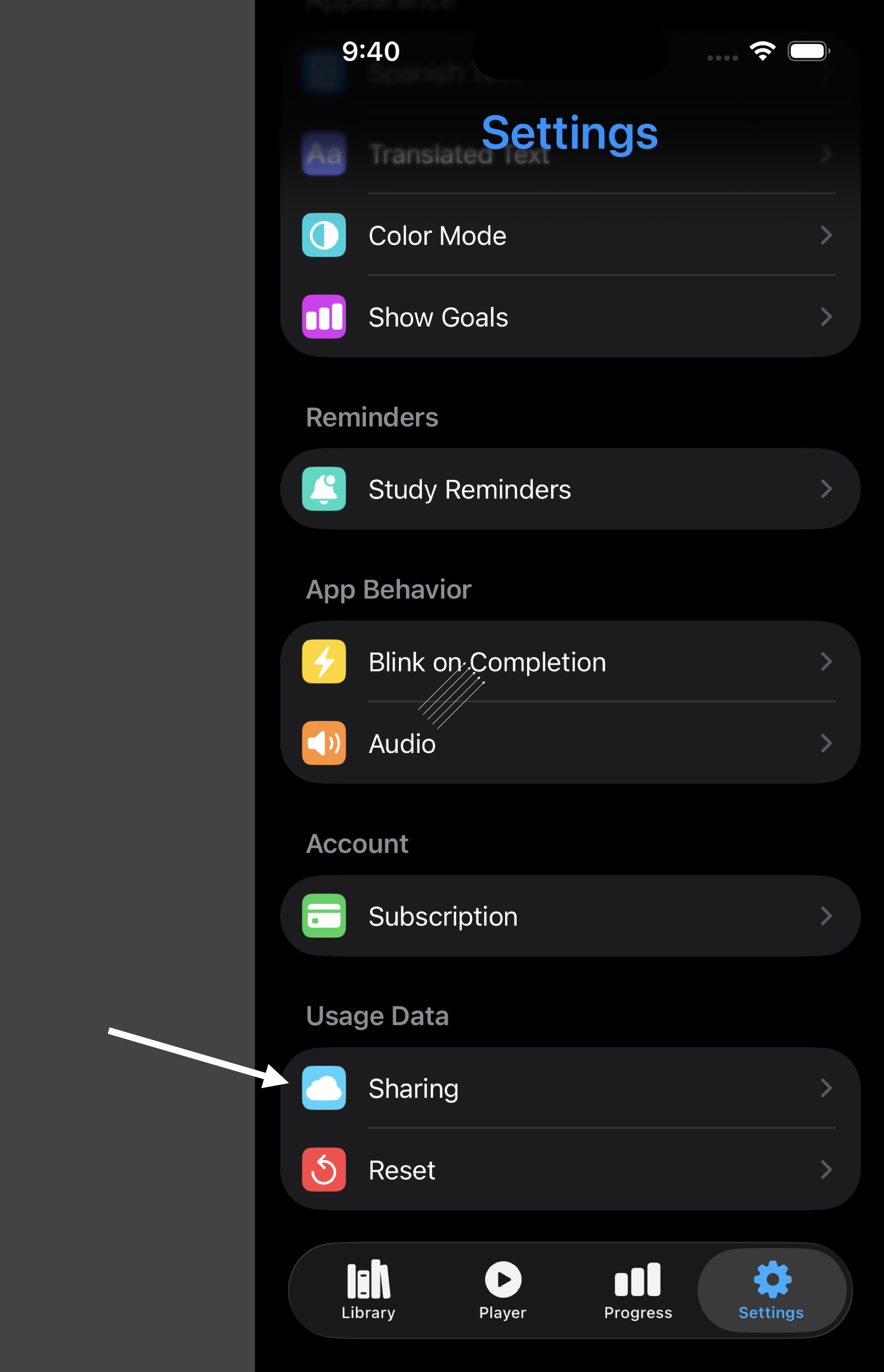 Open Sharing Settings