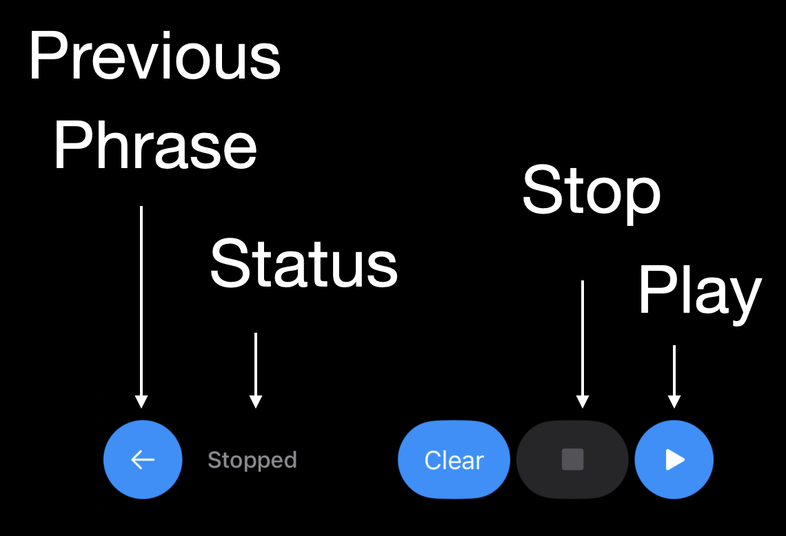 Player playback controls and status message