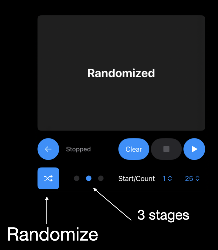 Randomize button and its three playlist-order modes
